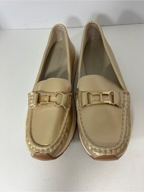 Tinstree Beige Women's Loafers with Gold Accent